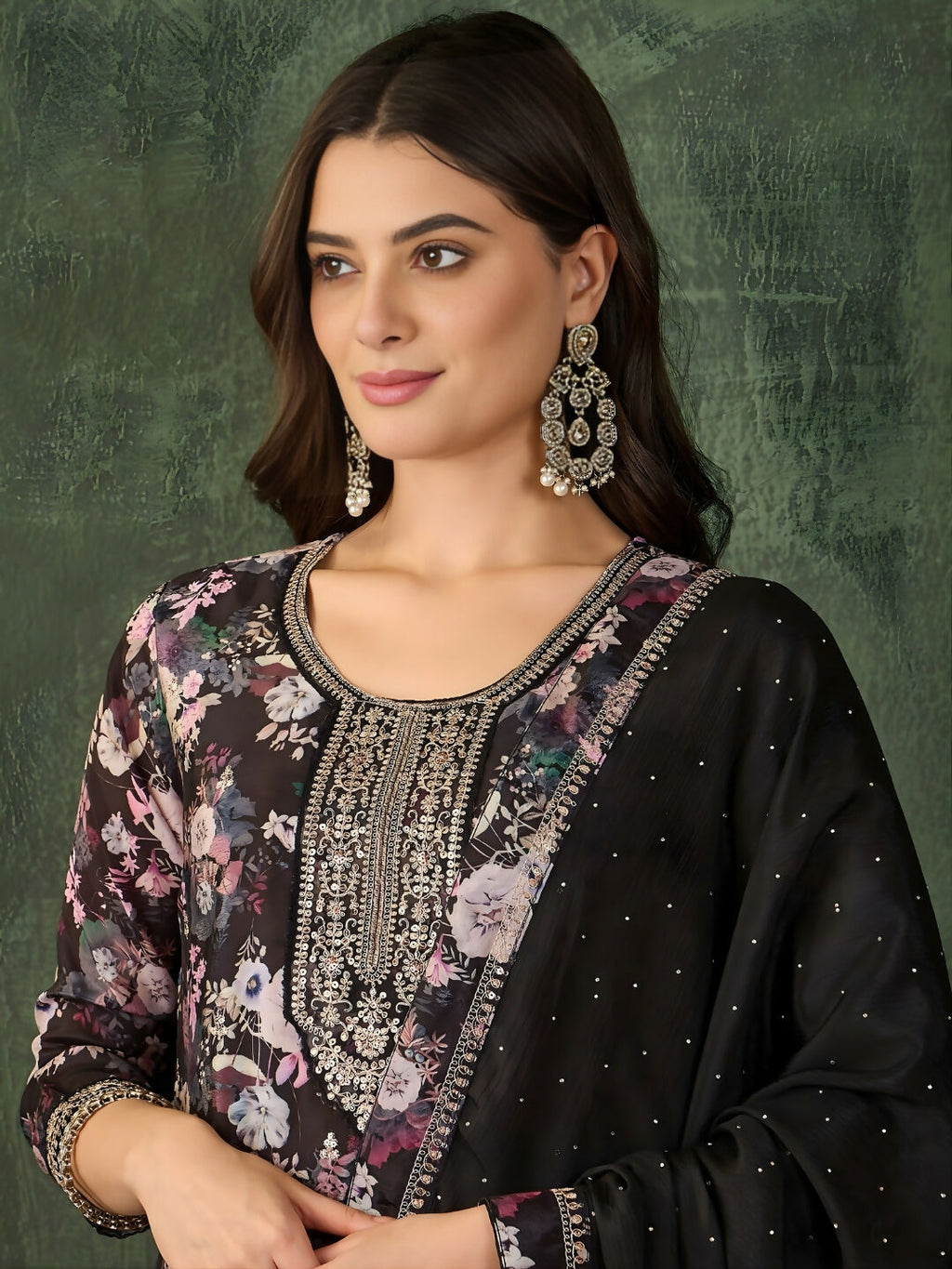 The52 Women's Beautiful Embroidery Work Chinon silk Fabric Straight Kurta Pant and Dupatta Set | Grocsy