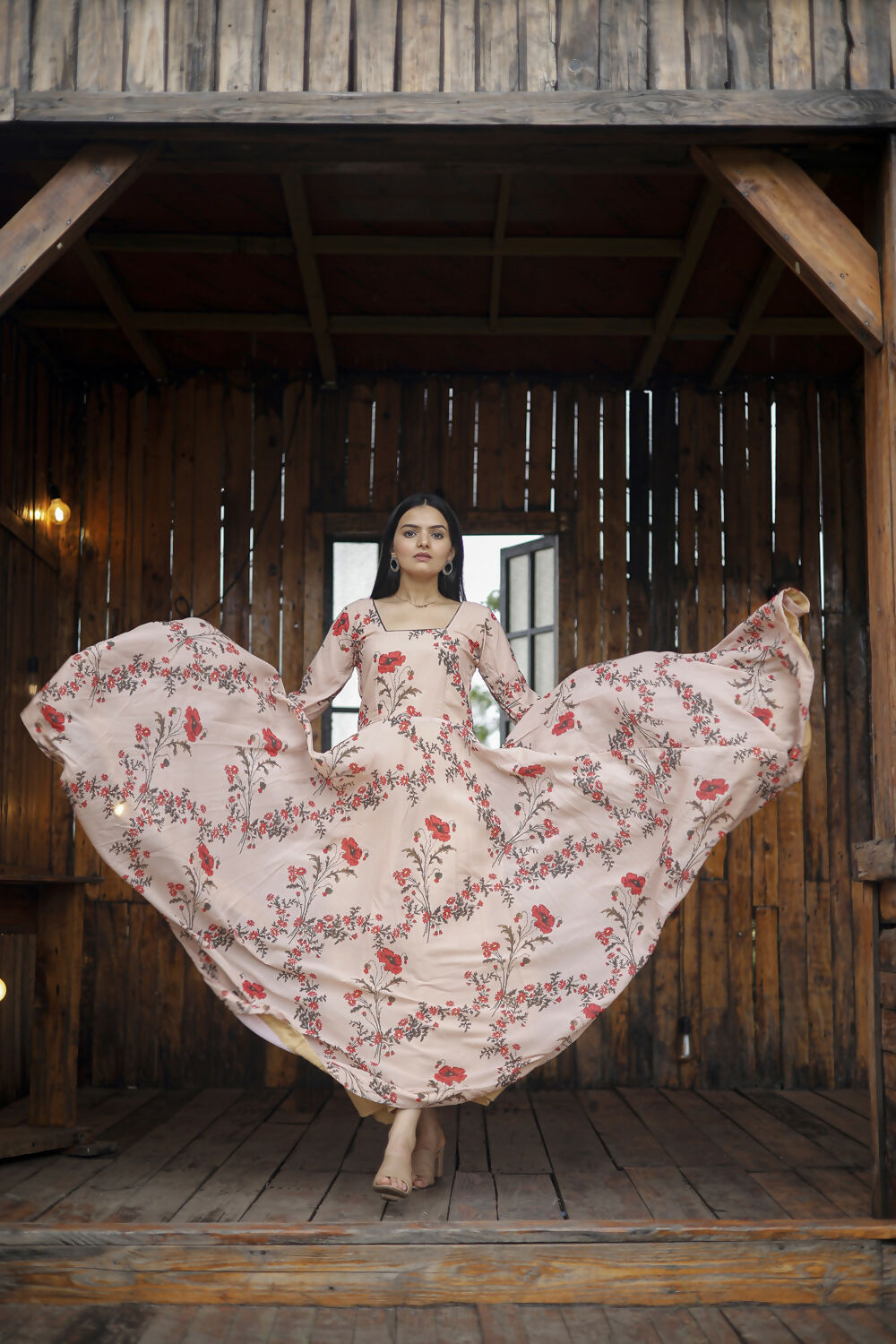 Aayaa Designer Printed Georgette Full Flare Gown With Dupatta - Multi Color | Grocsy