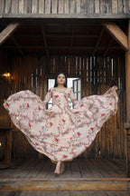 Aayaa Designer Printed Georgette Full Flare Gown With Dupatta - Multi Color | Grocsy