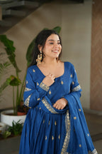 Teeya Creation Blue Color Chinon Silk Party Wear Long Gown | Grocsy