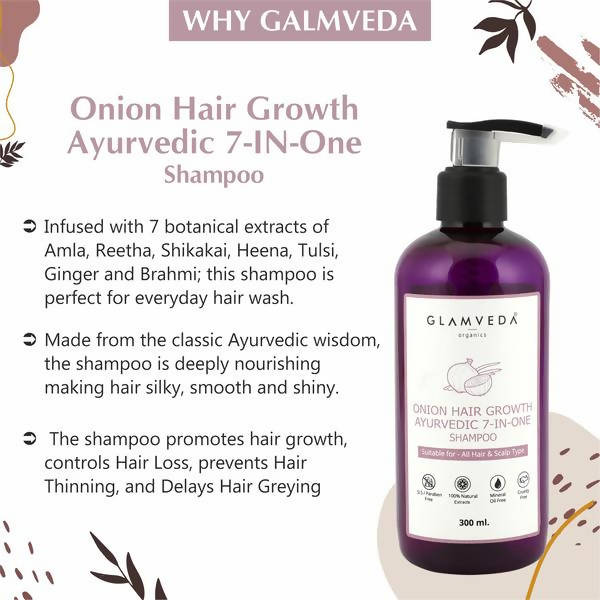 Glamveda Onion Hair Growth Ayurvedic 7 In One Shampoo | Grocsy