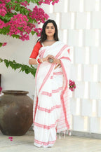 Beatitude White Cotton Handloom Saree | Grocsy