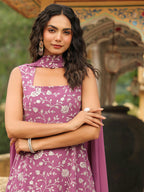 Janasya Lavender Georgette Embroidered Kurta,Bottom & Dupatta | Grocsy