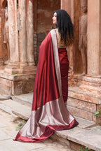 Joban Fashion Maroon Red Colour Banarasi Katan Pure Handloom Banarasi Silk Saree | Grocsy