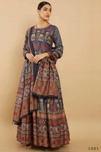 Women's Partywear Designer Blue Soft Dola Silk Anarkali suit with Dupatta - Kalishta | Grocsy