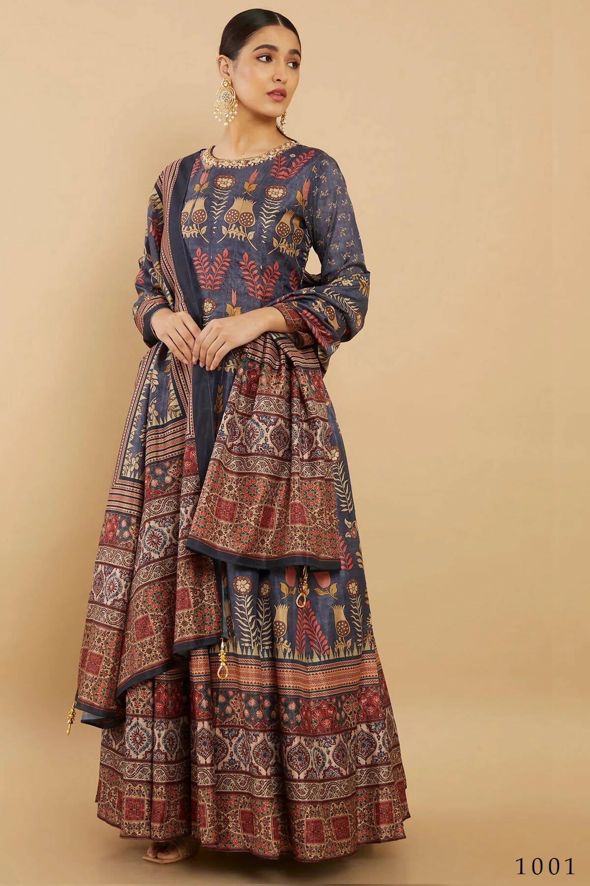 Women's Partywear Designer Blue Soft Dola Silk Anarkali suit with Dupatta - Kalishta | Grocsy