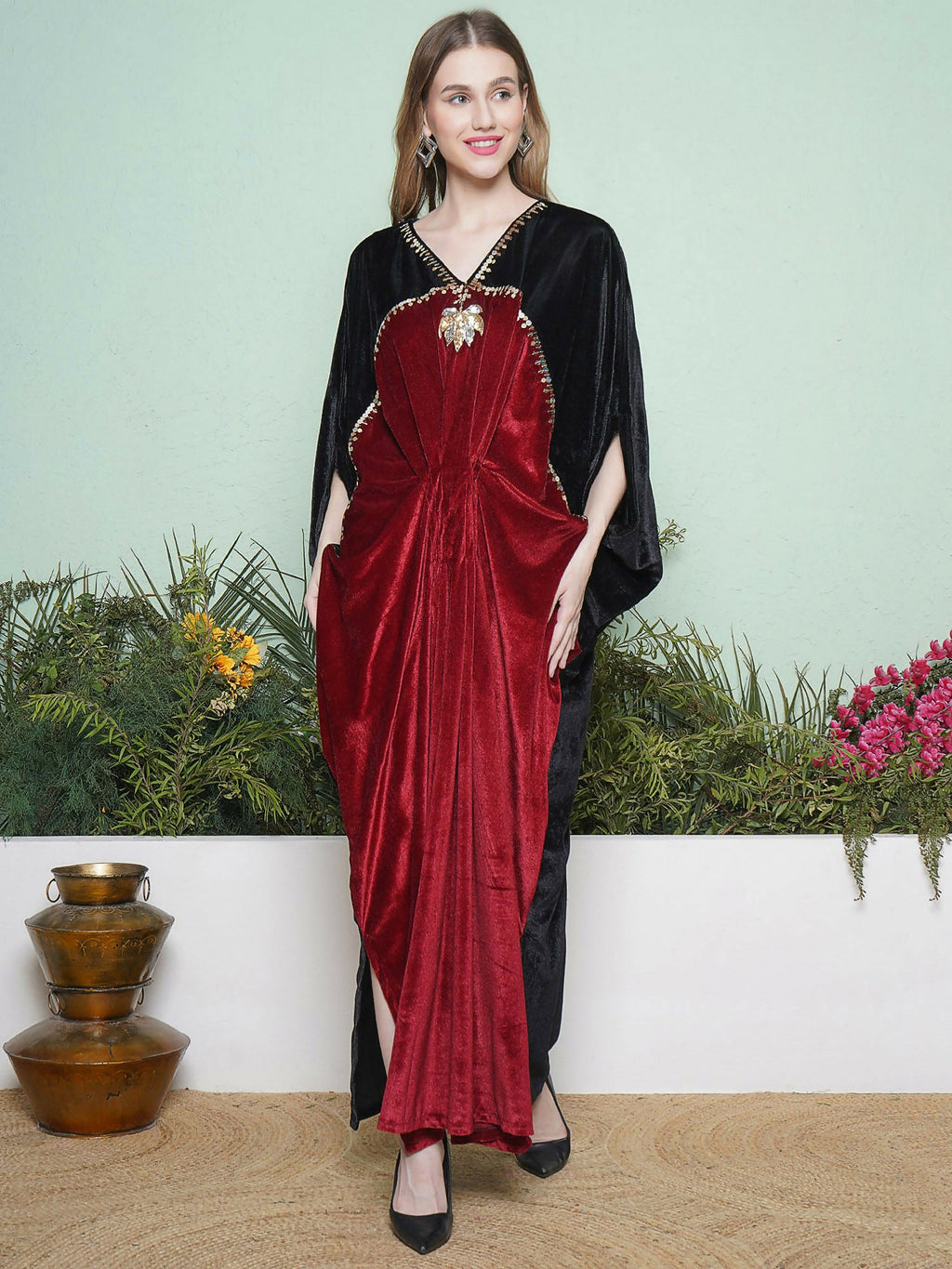 Joban Fashion Black And Maroon Hand Embellished Gown | Grocsy