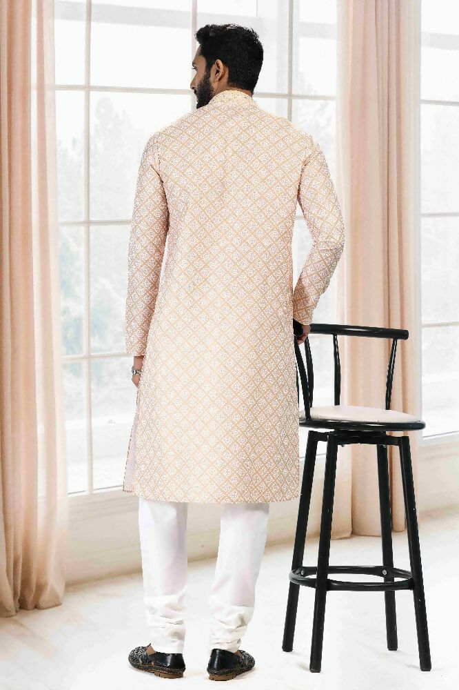Raivat Ethnic Cotton Thread Work Kurta Pajama In Yellow Colour | Grocsy