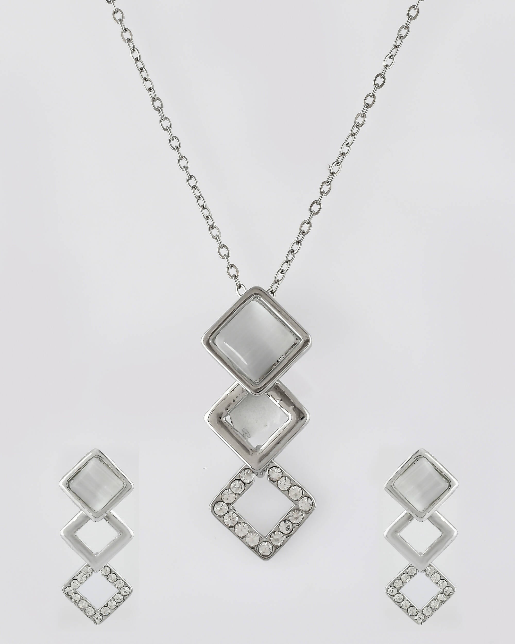 VOJ Stainless Steel Silver Silver Jewellery Set (Pack of 2) | Grocsy