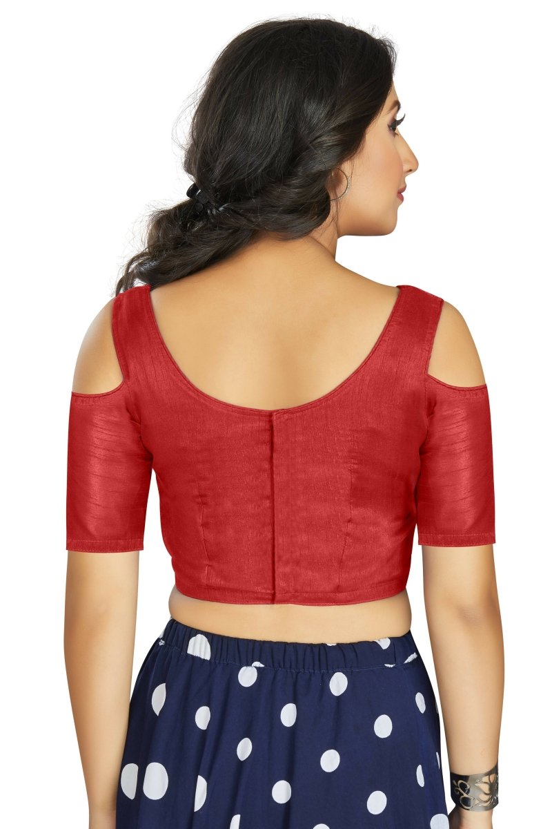 Aastha Fashion Women's Red Art Silk Cold Shoulder Sleeve Readymade Blouse | Grocsy