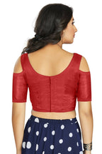 Aastha Fashion Women's Red Art Silk Cold Shoulder Sleeve Readymade Blouse | Grocsy
