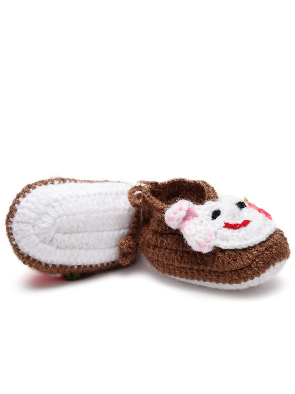 Chutput Kids Woollen Hand Knitted Self Desgin Booties - Brown | Grocsy