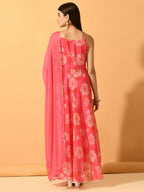 Myshka Women's Pink Festive Flared Anarkali Kurta With Dupatta sets | Grocsy