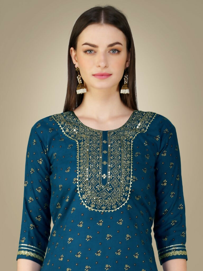 Jyoti Fashion Women's Morpich Cotton Magic Slub Embroidery & Sequence work Kurta with Trouser & Dupatta | Grocsy