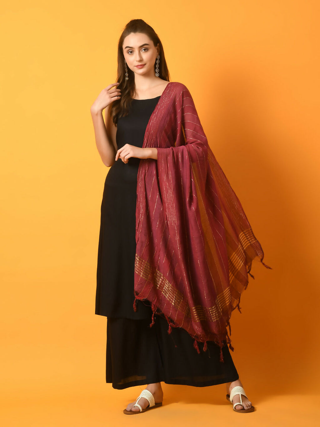 Myshka Women's Black Solid Anarkali Party Kurta Set With Dupatta | Grocsy