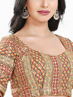 Joban Fashion Pink Multi Silk Padded Blouse With Sweetheart Neck 3/4 Sleeves | Grocsy