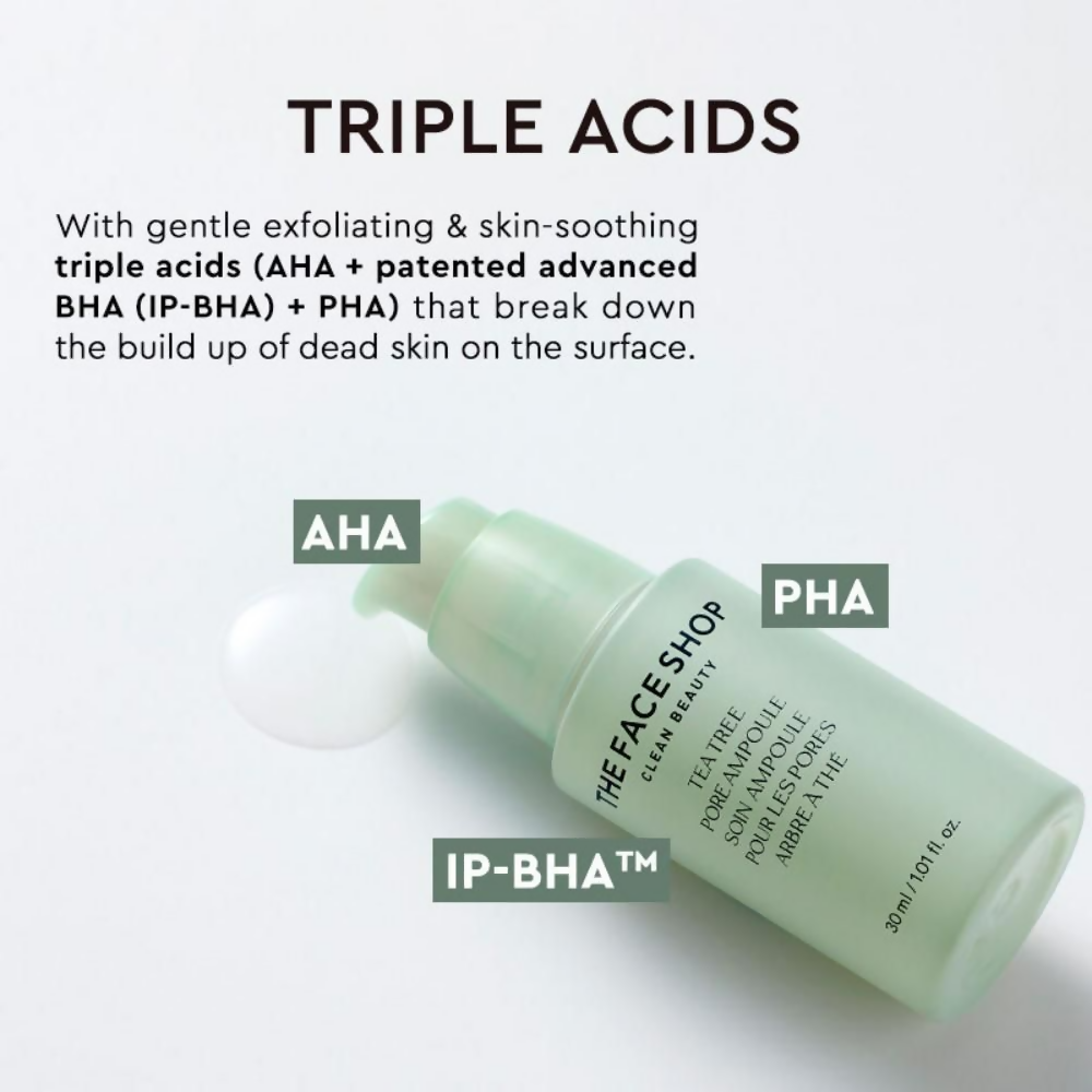 The Face Shop Tea Tree Pore Ampoule With AHA, Ip BHA, PHA & Hyaluronic Acid, For Oily & Acne Skin | Grocsy