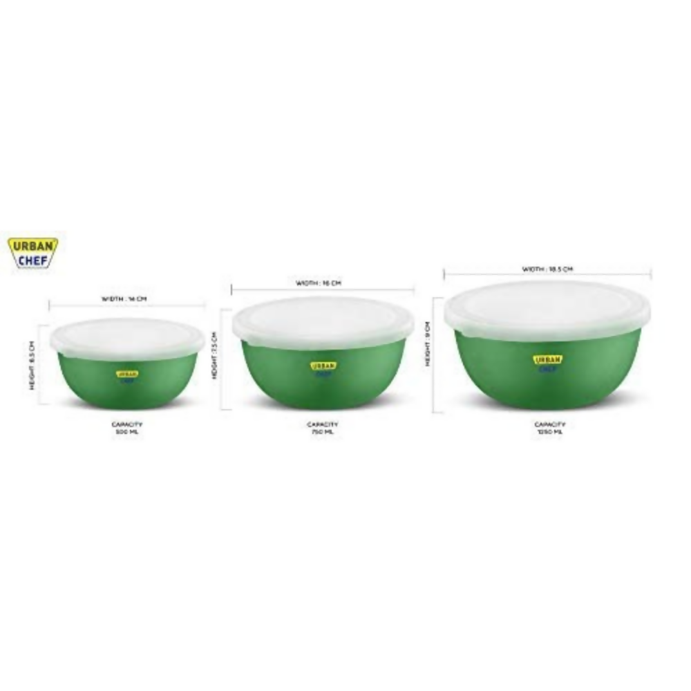 Urban Chef Mixing Bowl Set of 3 Stainless Steel - Green | Grocsy