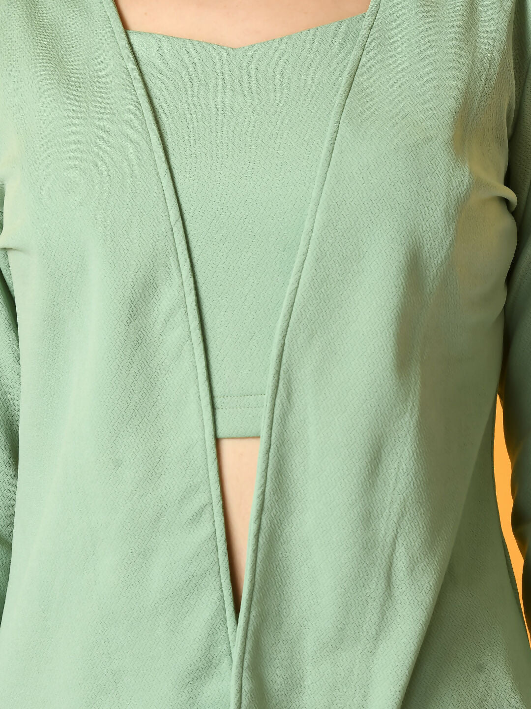 Myshka Women's Green Solid Jacket | Grocsy