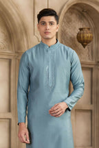 Raivat Ethnic Banarasi Art Silk Mirror Work Kurta Pajama In Grey Colour | Grocsy