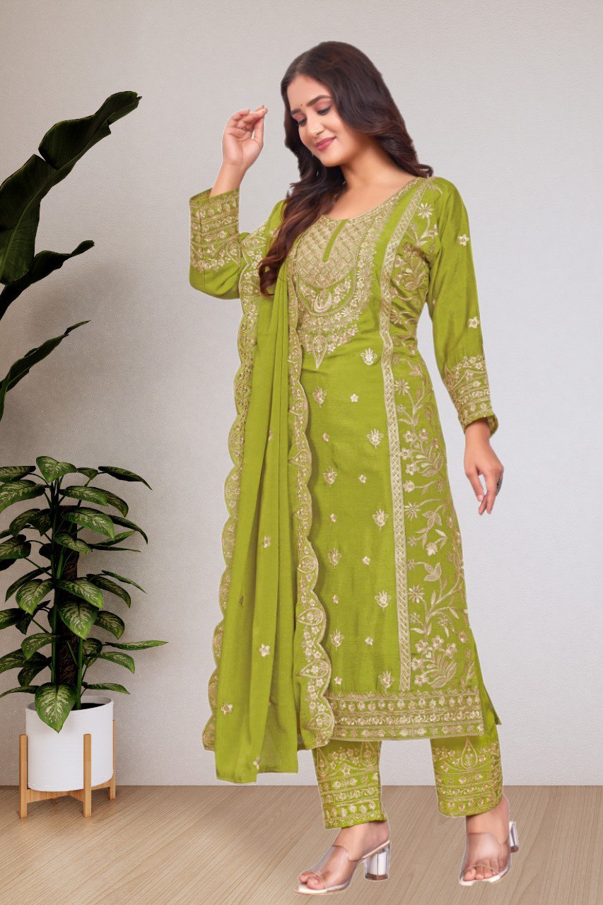 Lehenga Mart Designer Salwar Suit For Women or Girls - Olive Green | Grocsy