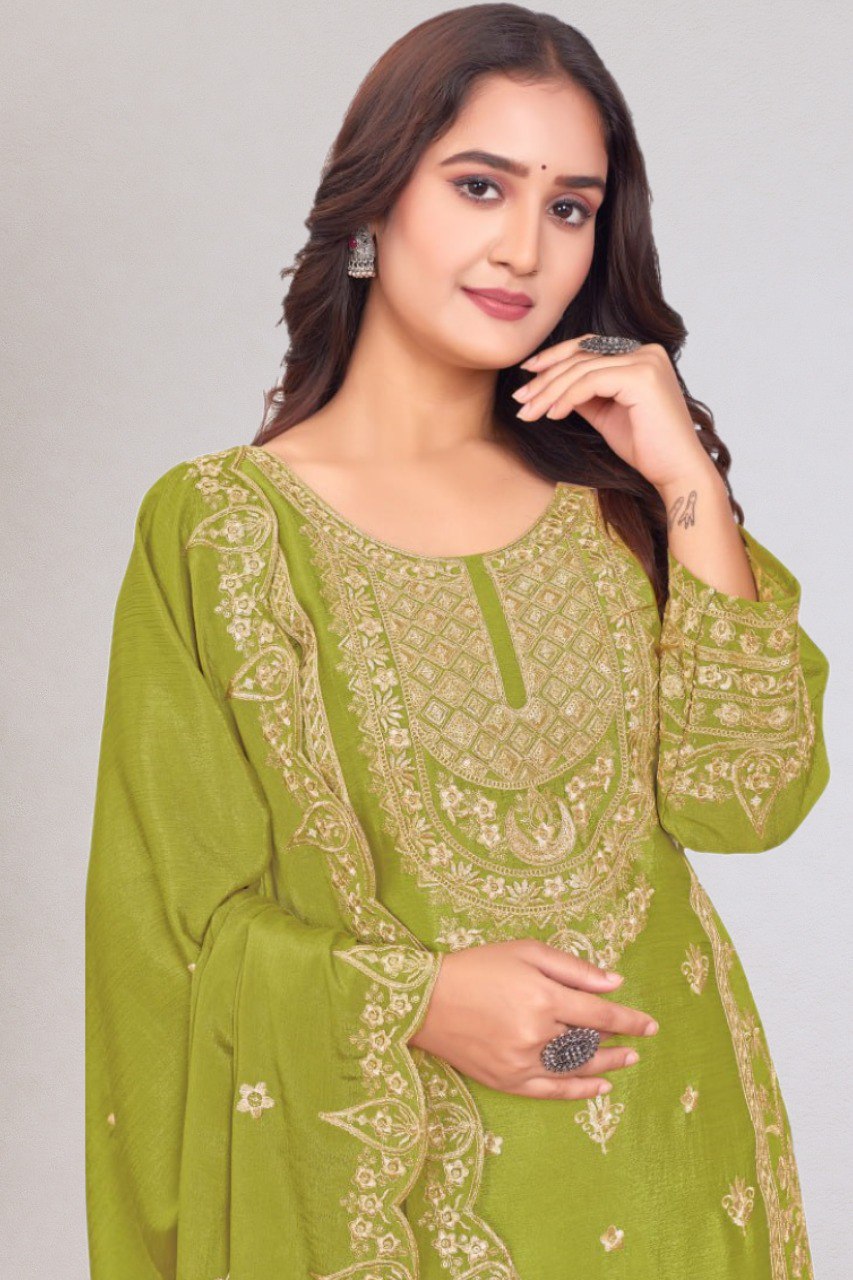 Lehenga Mart Designer Salwar Suit For Women or Girls - Olive Green | Grocsy