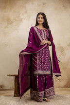 Lehenga Mart Designer Sharara Suit For Women or Girls - Wine | Grocsy