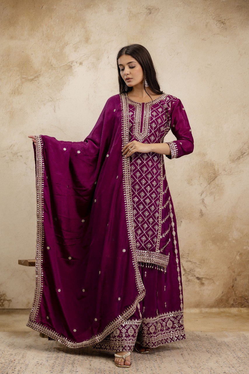 Lehenga Mart Designer Sharara Suit For Women or Girls - Wine | Grocsy