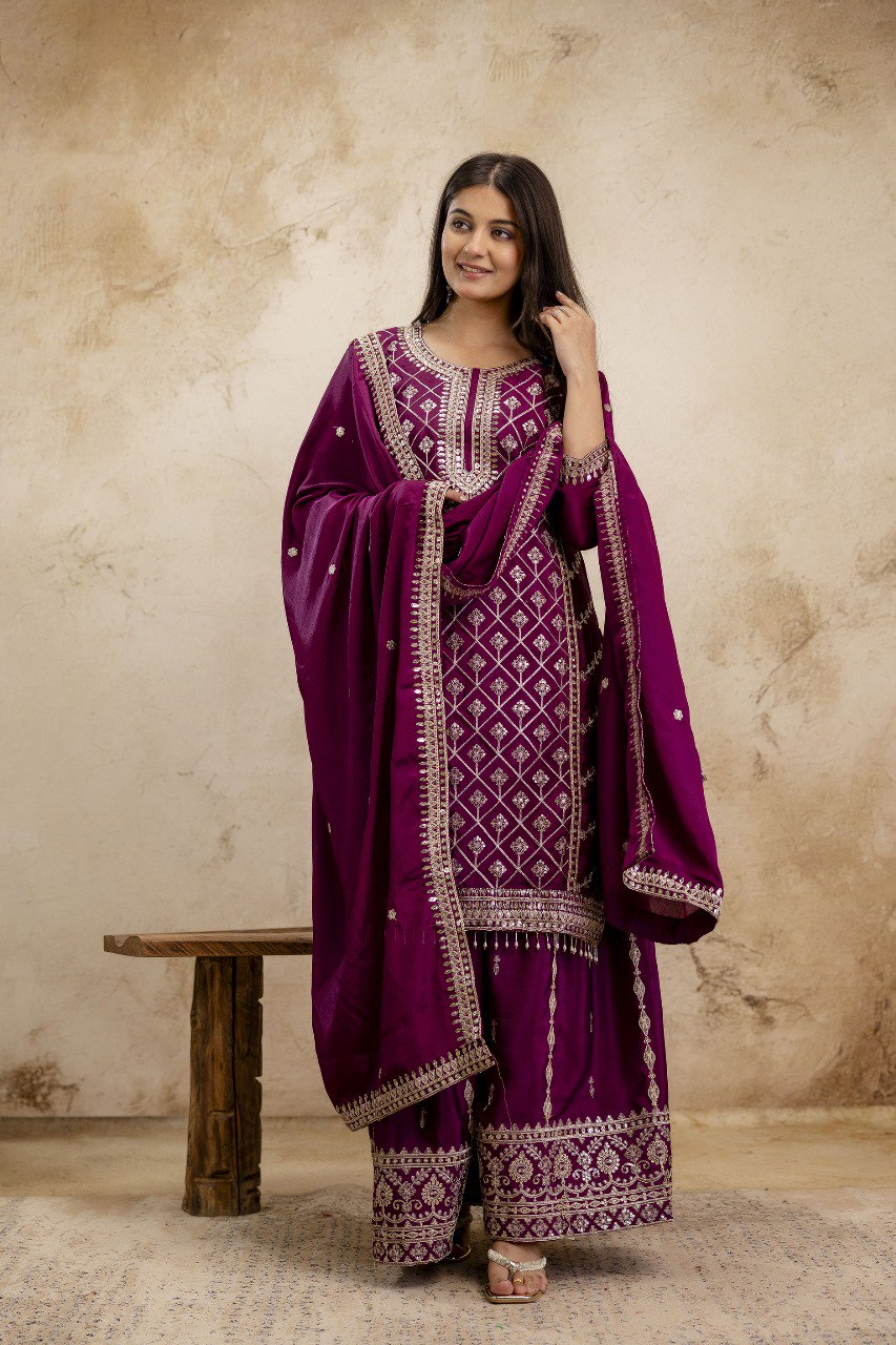 Lehenga Mart Designer Sharara Suit For Women or Girls - Wine | Grocsy