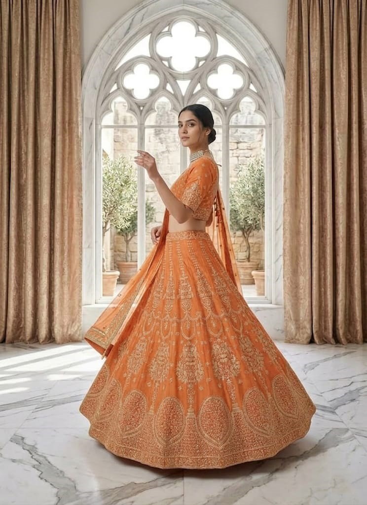Lehenga Mart Gorgeous Lehenga Choli For Wedding-Orange | Grocsy