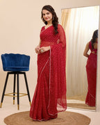 Maroon Georgette Designer Printed Ready To Wear Saree - Ibiza | Grocsy