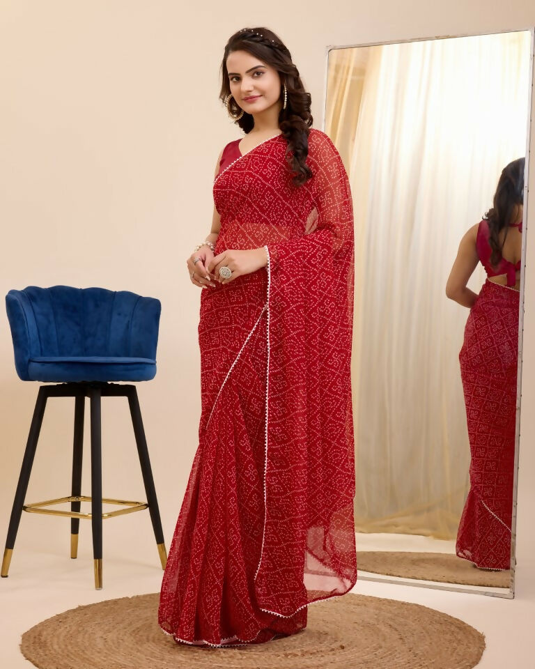 Maroon Georgette Designer Printed Ready To Wear Saree - Ibiza | Grocsy