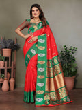 Joban Fashion Banarasi Red Butti Soft Silk Saree | Grocsy