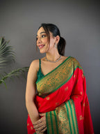 Joban Fashion Banarasi Red Woven Soft Silk Saree | Grocsy