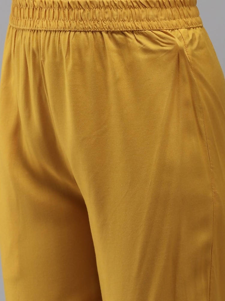 Yufta Women Yellow Floral Embroidered Regular Kurta with Palazzo & With Dupatta | Grocsy