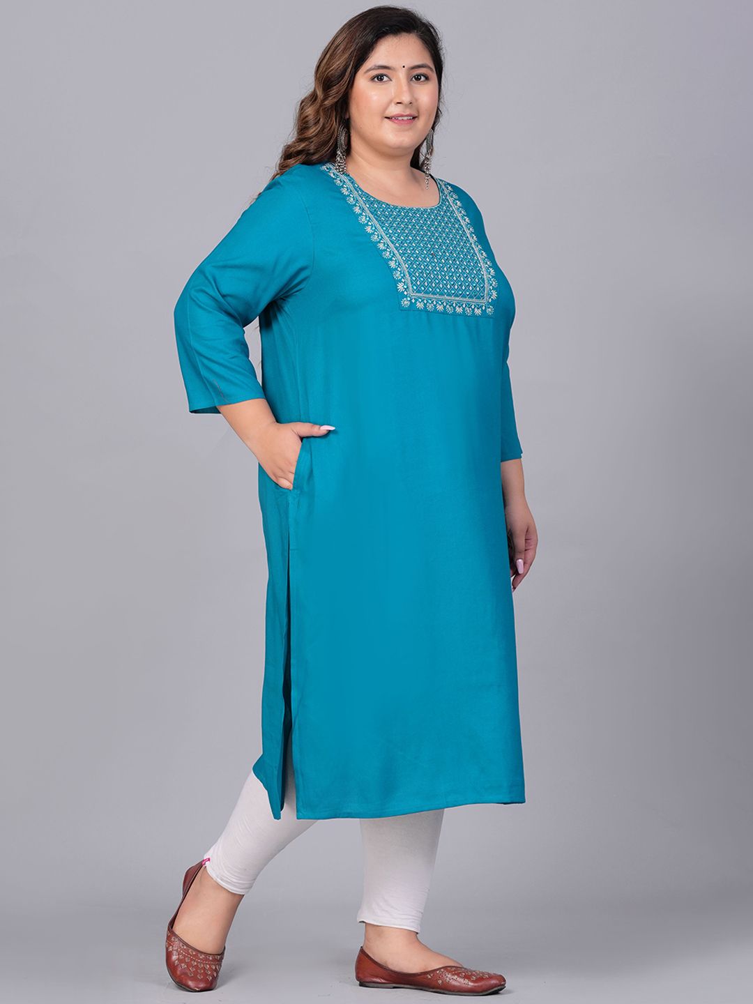 Sztori Women Yoke Design Flared Sleeves Thread Work Kurta | Grocsy