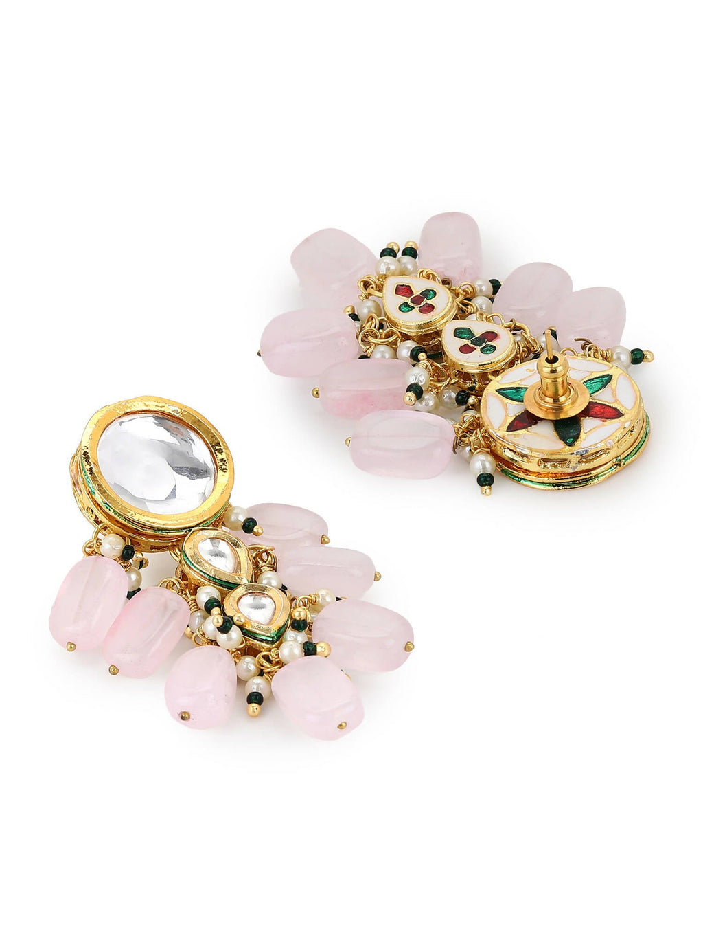 Gold-Toned White Kundan Contemporary Gold-Polished Drop Earrings - Ruby Raang | Grocsy