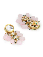 Gold-Toned White Kundan Contemporary Gold-Polished Drop Earrings - Ruby Raang | Grocsy