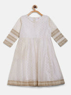 Ahalyaa Off White Chanderi Anarkali Kids Kurta With Dupatta For Girls | Grocsy