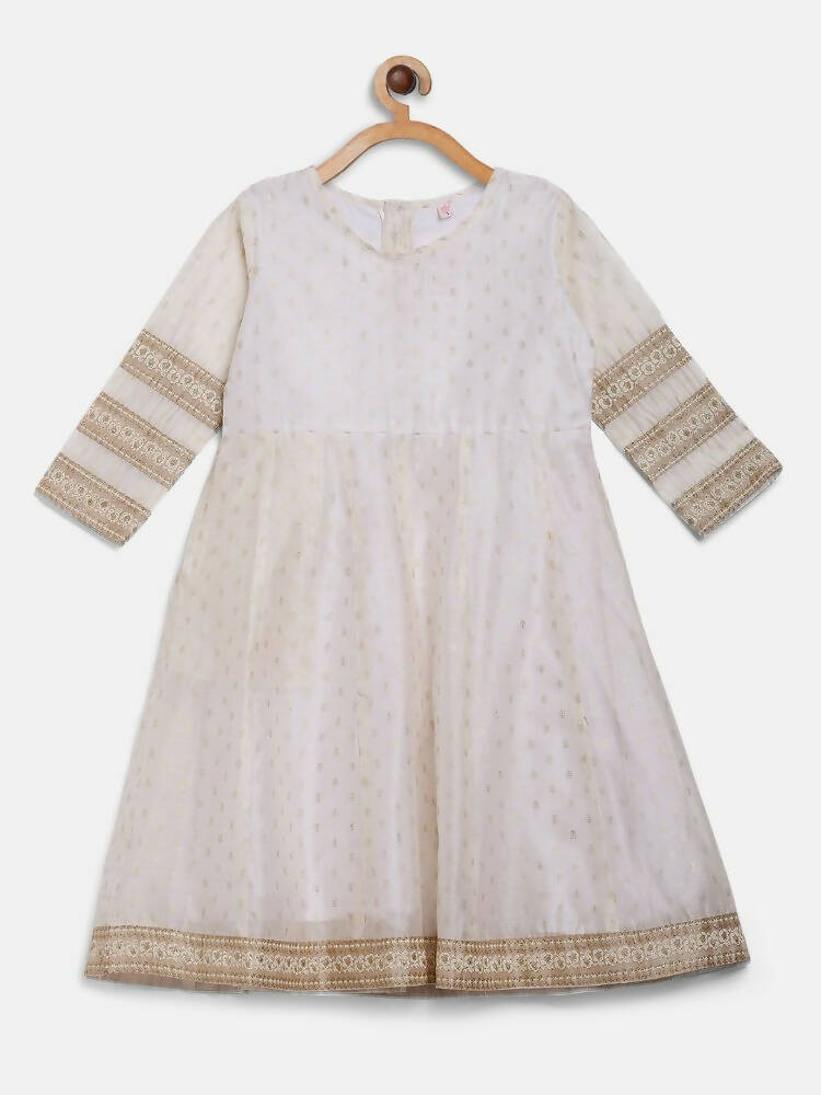 Ahalyaa Off White Chanderi Anarkali Kids Kurta With Dupatta For Girls | Grocsy