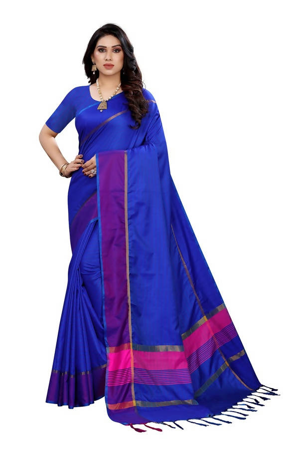 Vamika Royal Blue Cotton Silk Weaving Saree (Binita Royal Blue) | Grocsy
