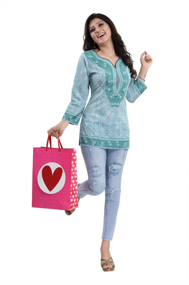 Snehal Creations Alluring Faux Crepe Printed Short Kurti Tunic Top | Grocsy