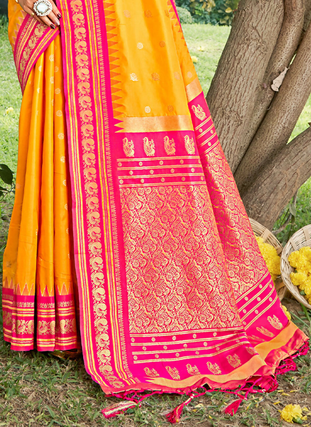 Shree Shyam Fashion Yellow Soft Silk Saree | Grocsy