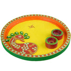 Kundan HandiKrafts Mdf Peacock Pooja Thali (Round) | Grocsy
