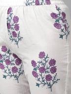 Yufta Women Lavender & White Ethnic Motifs Printed Kurta with Trouser & Dupatta | Grocsy