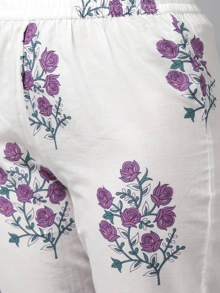 Yufta Women Lavender & White Ethnic Motifs Printed Kurta with Trouser & Dupatta | Grocsy