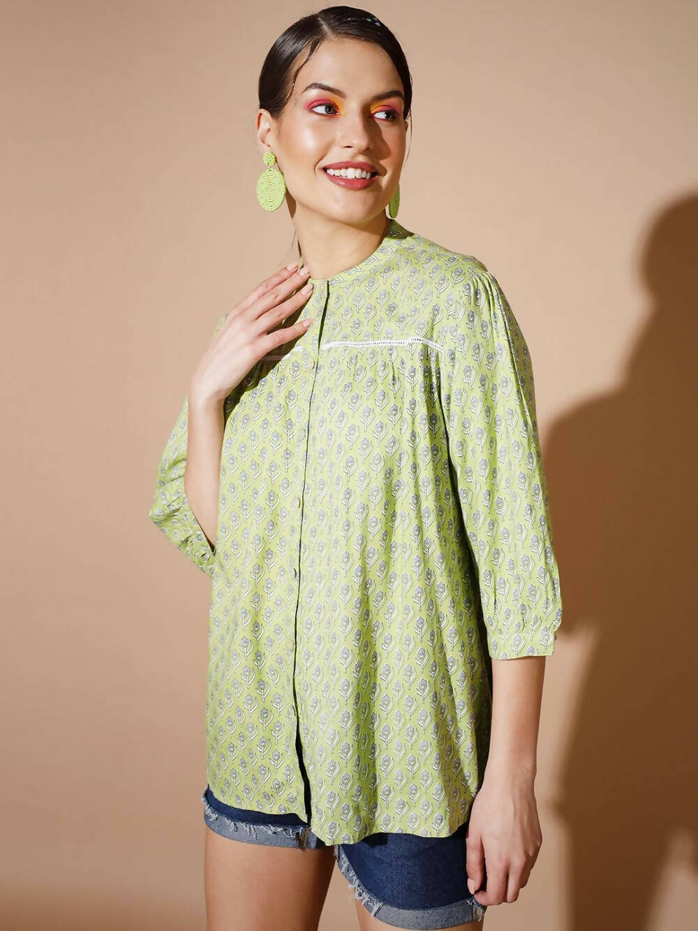 Myshka Women Green Ethnic Motifs Tops | Grocsy