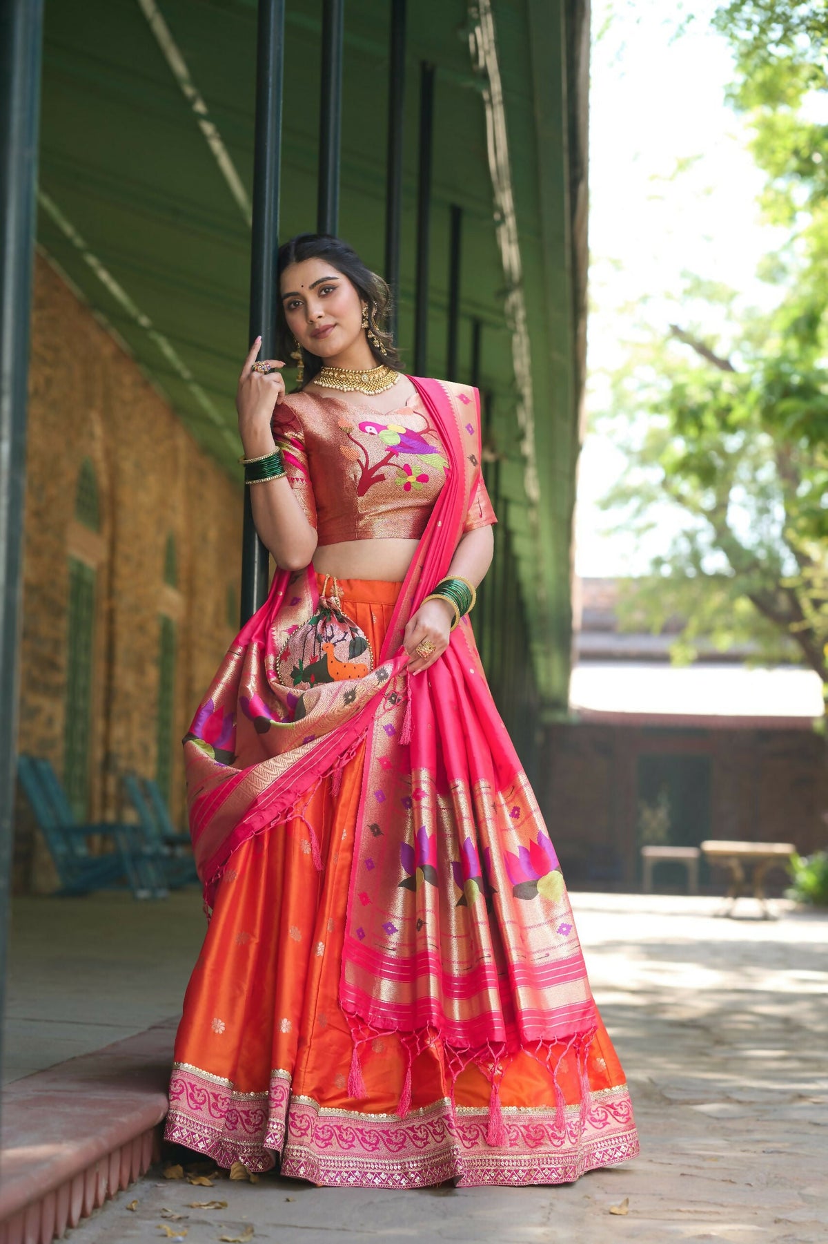 Vastranavya Perfect Classic And Contemporary Fashion Paithani Lehenga Choli - Red | Grocsy