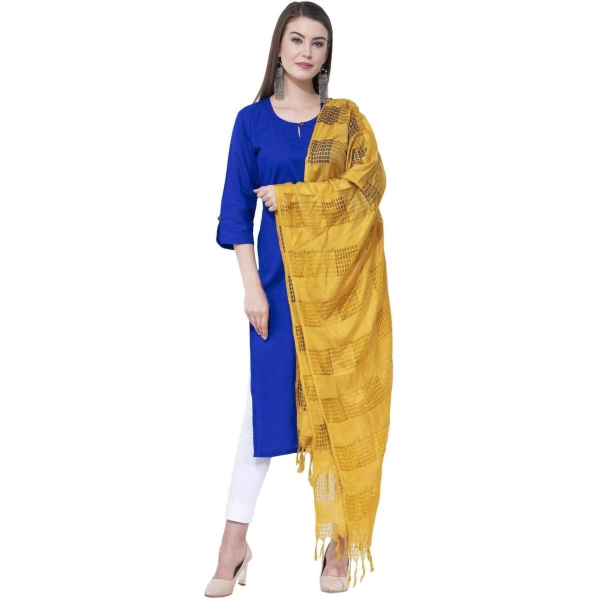 A R Silk Yellow Color Window square Cotton Dupattas and Chunnis | Grocsy