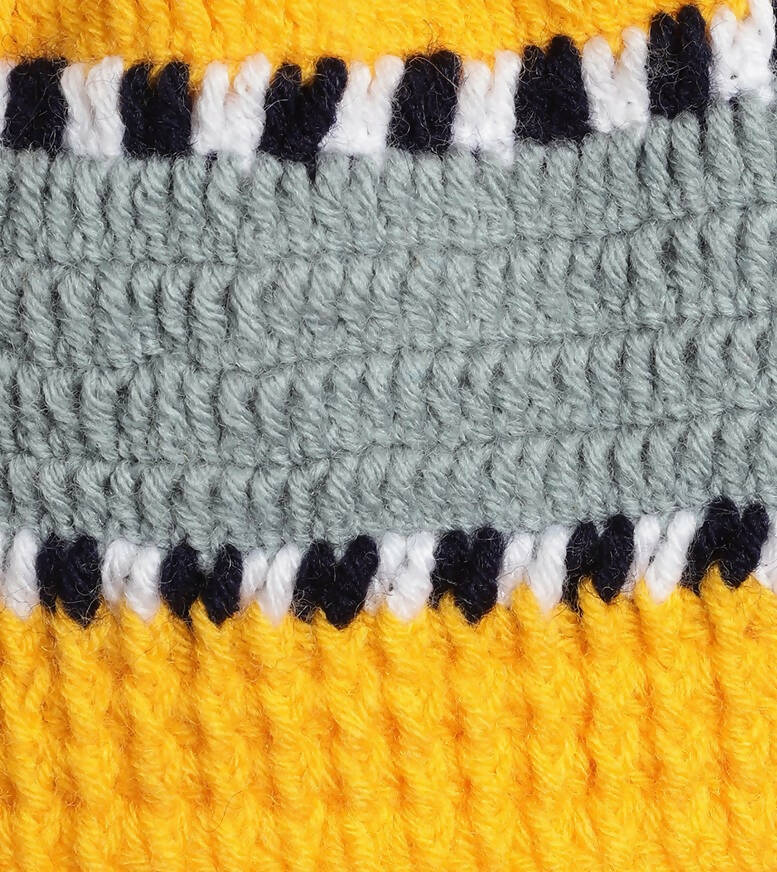 Chutput Kids Woollen Hand Knitted Self Desgin Detailed Cap - Yellow | Grocsy